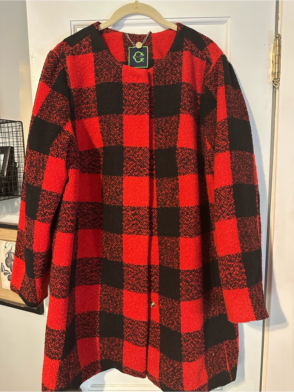 C. Wonder Red and Black Buffalo Plaid Pea Coat